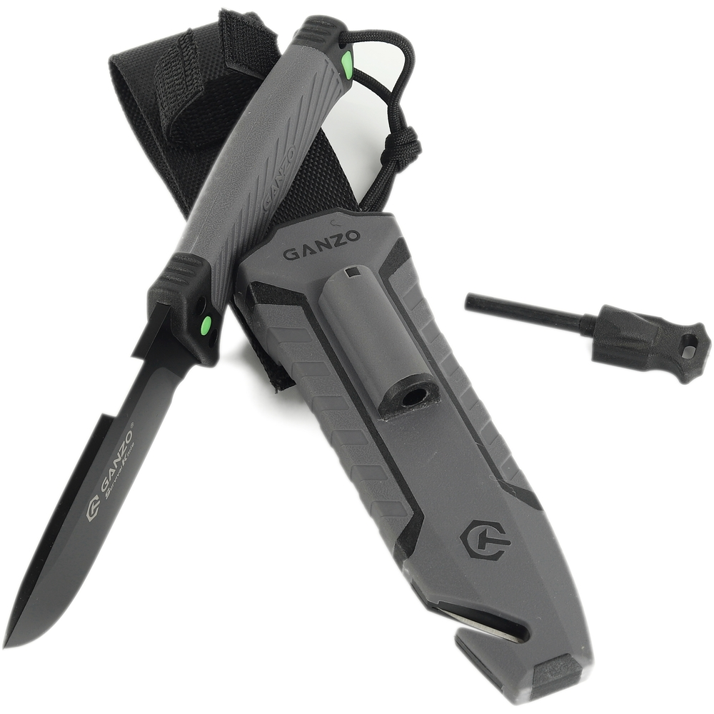 Нож Ganzo G8012V2 серый с паракордом и кресалом. Углеродистая сталь 2