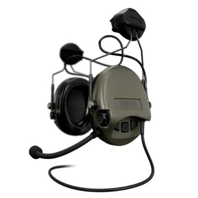 Активные наушники Sordin® Supreme MIL CC (Helmet version) с креплением ARC Rail. Зеленый