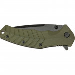 Нож раскладной SKIF Griffin II BSW. Оливковая рукоятка, темное лезвие. 4